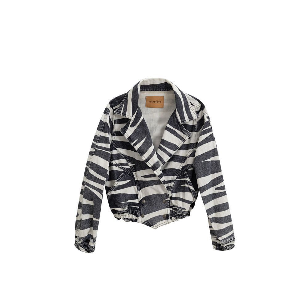Retrofête Schwarz -Weiß -Baumwolle Blazer