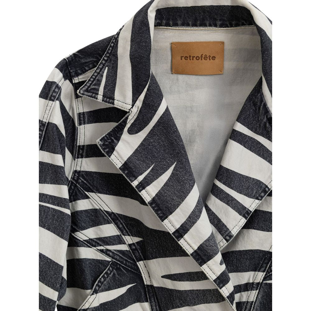 Retrofête Schwarz -Weiß -Baumwolle Blazer