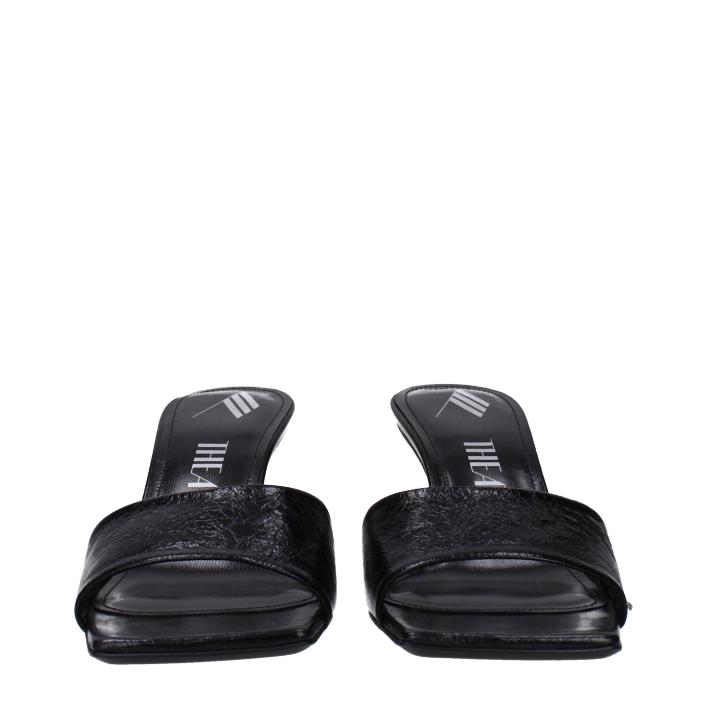 The Attico Schwarze Leder flache Sandalen