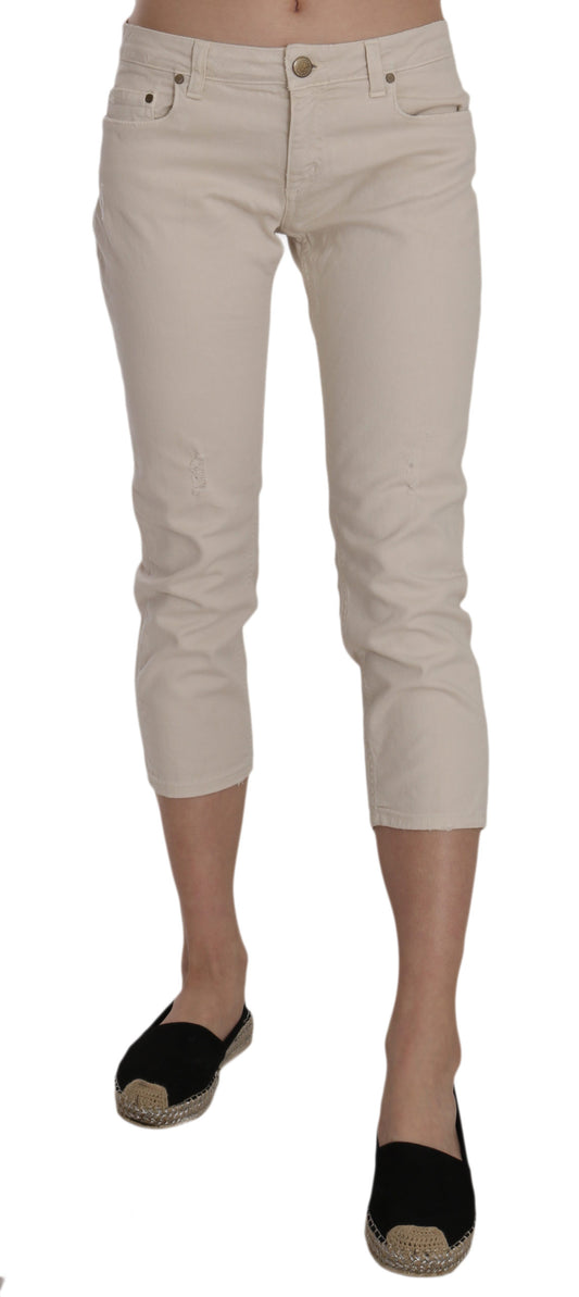 Dondup Beige Baumwollstrecke niedrige Taille Skinny Cropped Capri -Jeans