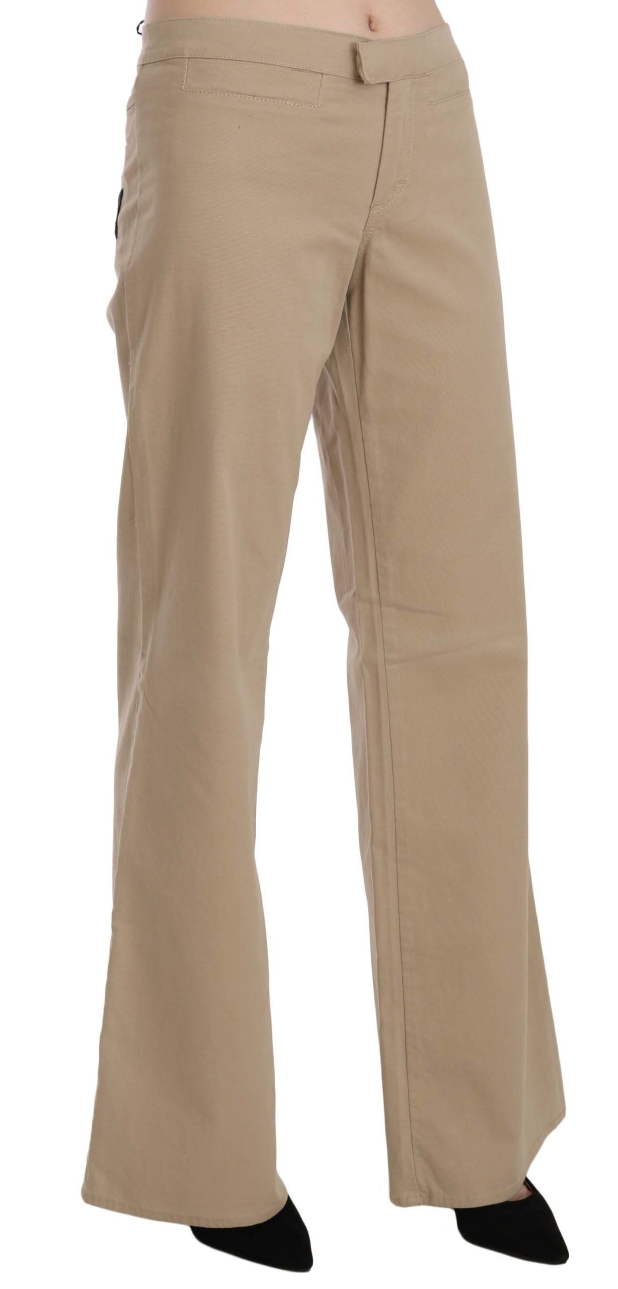 Just Cavalli Beige Baumwolle mittlere Taille Flared Hosen Hosen