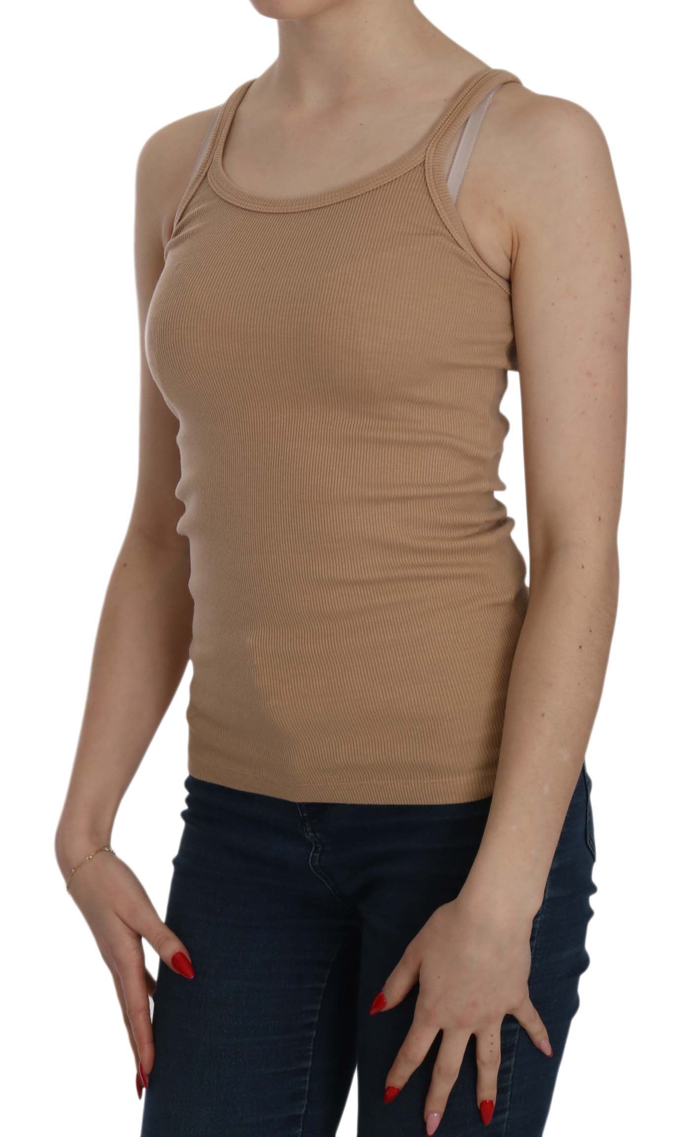 PINK MEMORIES Beige ärmellose Spaghetti -Gurt -Tankbluse