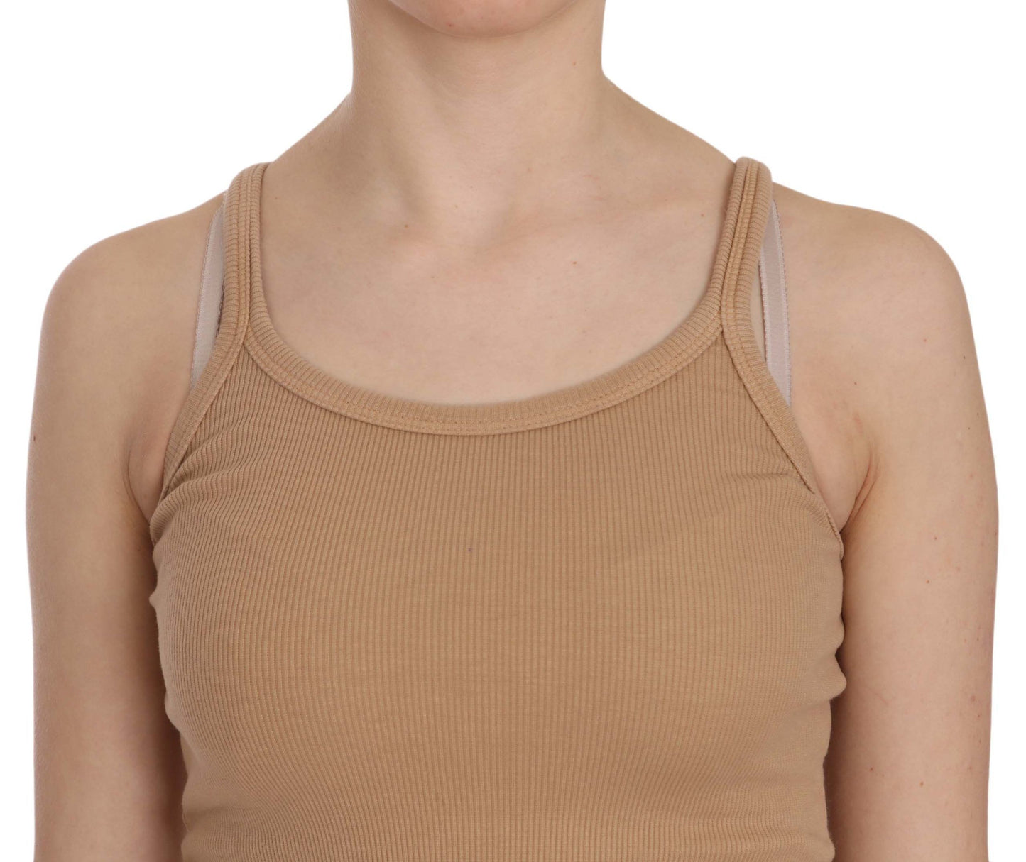 PINK MEMORIES Beige ärmellose Spaghetti -Gurt -Tankbluse