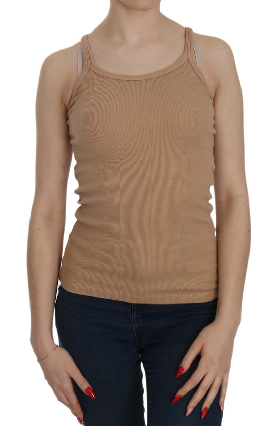 PINK MEMORIES Beige ärmellose Spaghetti -Gurt -Tankbluse