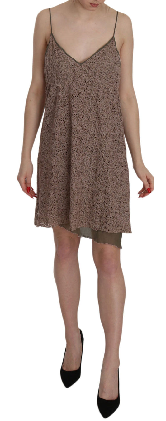 PINK MEMORIES Baumwollgrün-Spaghetti-Gurt A-Line Mini-Kleid