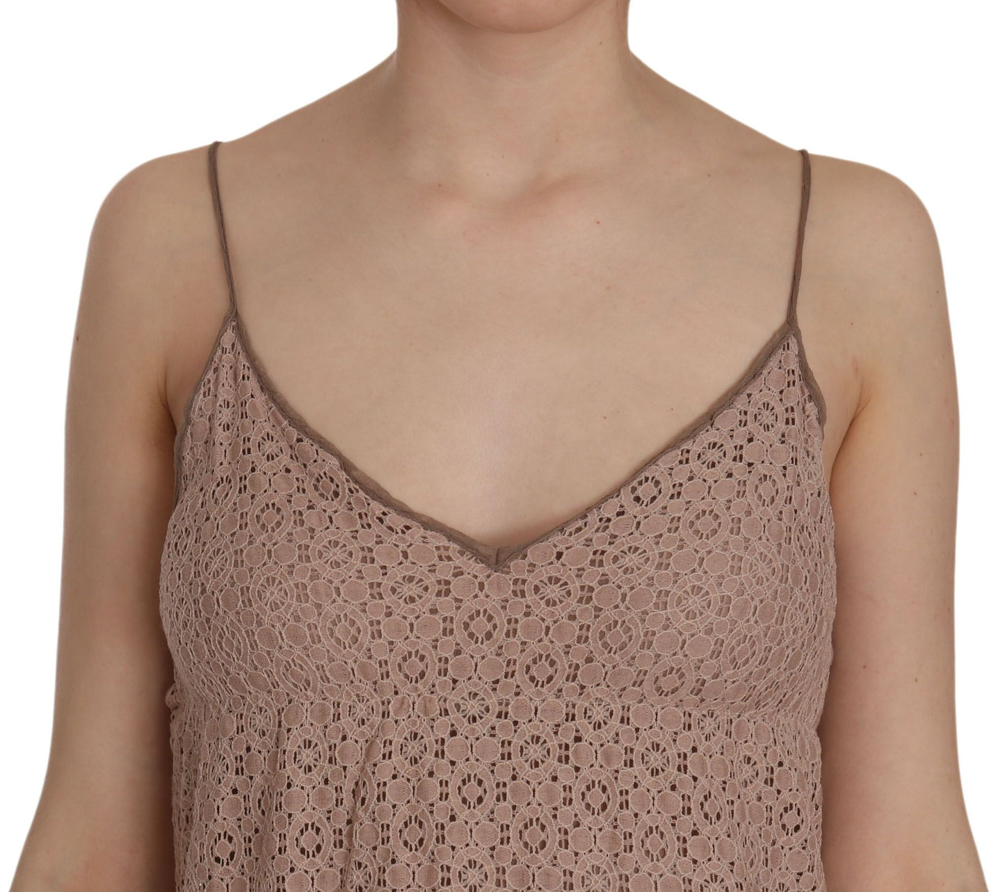 PINK MEMORIES Beige Spaghetti-Riemen a-line Mini-Baumwollkleid