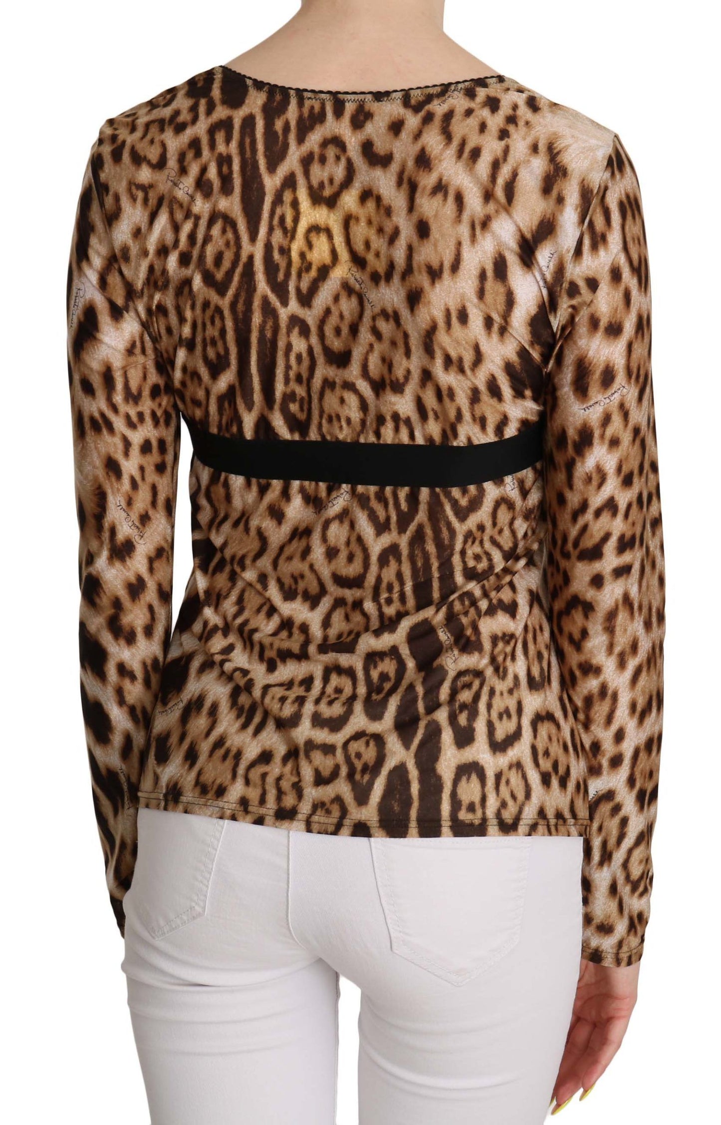 Roberto Cavalli Brauner runder Hals -Leopard damen Top Bluse