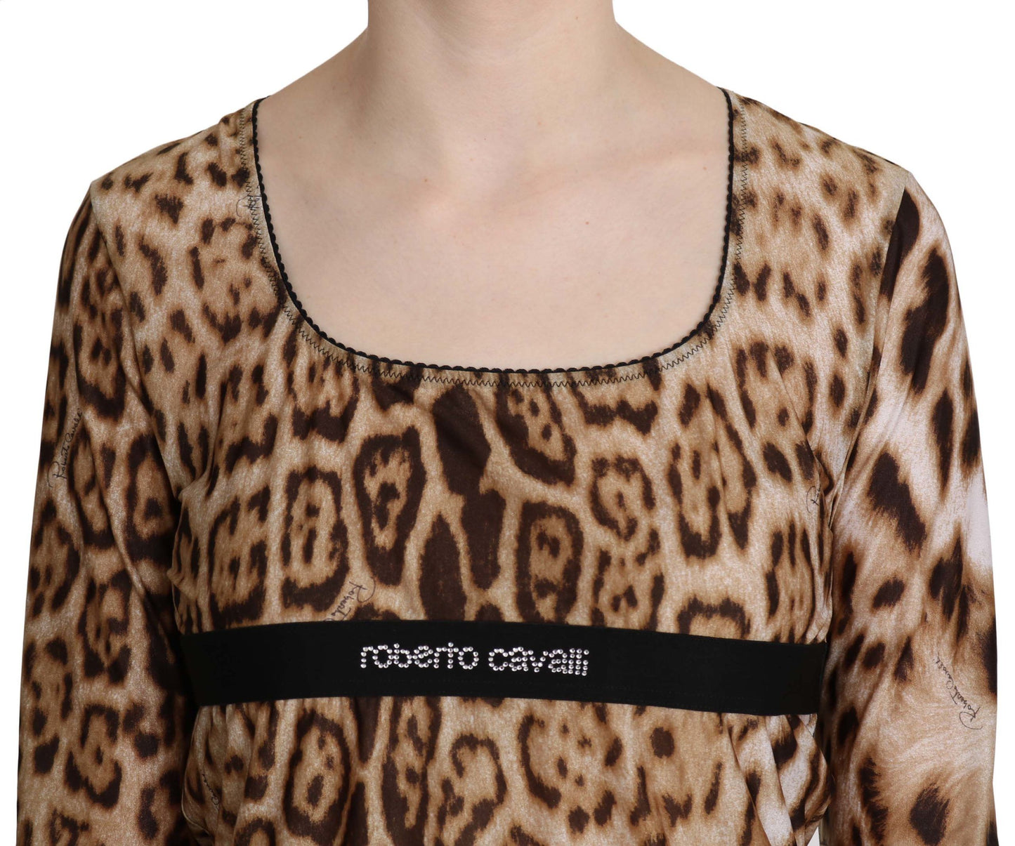 Roberto Cavalli Brauner runder Hals -Leopard damen Top Bluse
