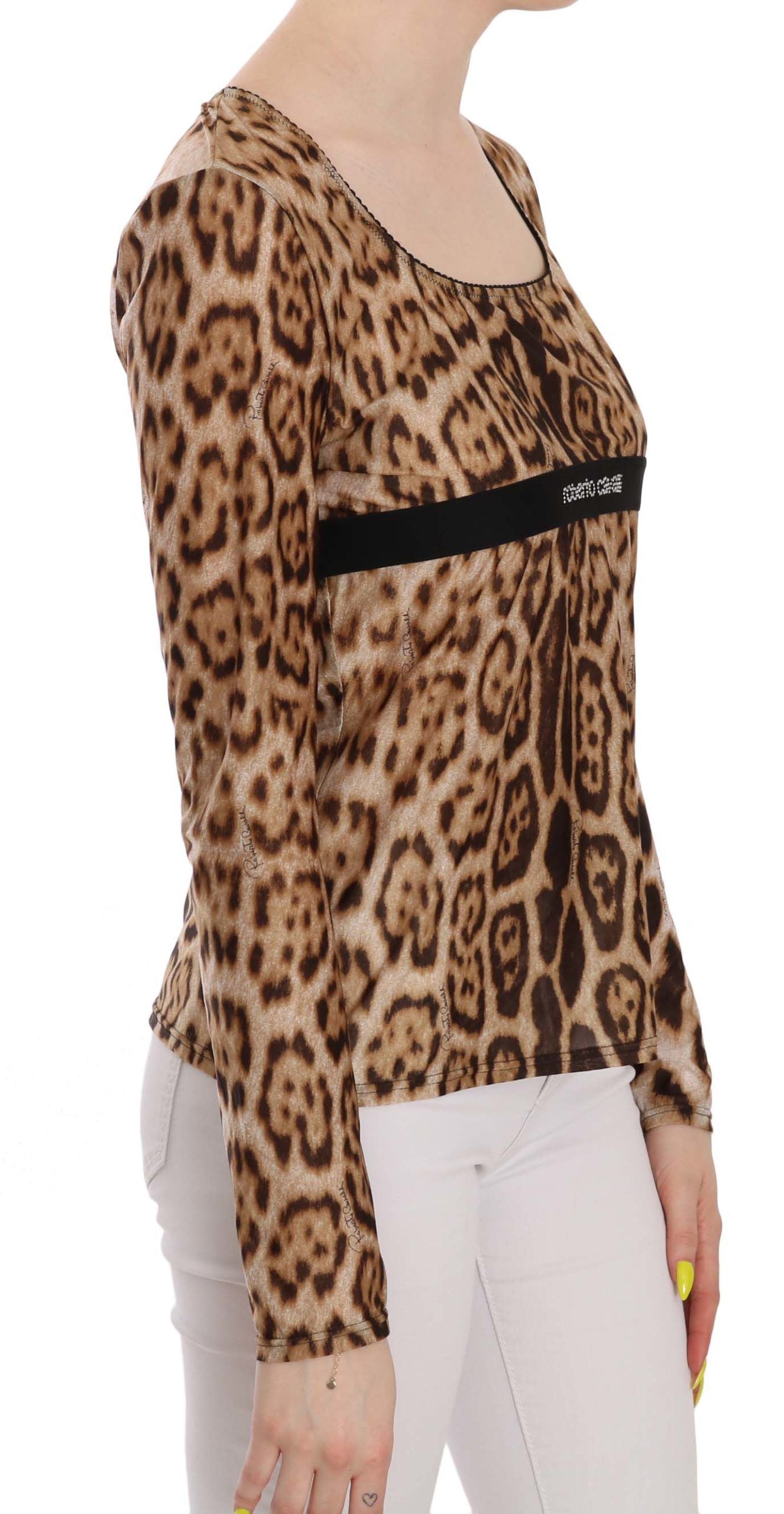 Roberto Cavalli Brauner runder Hals -Leopard damen Top Bluse