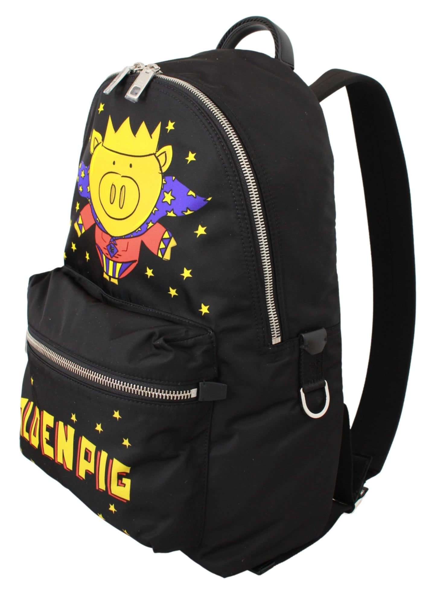 Dolce & Gabbana Schwarzes goldenes Schwein des Jahres Schul -Rucksack