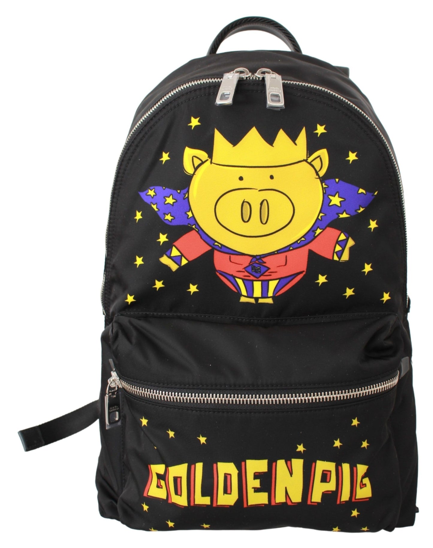 Dolce & Gabbana Schwarzes goldenes Schwein des Jahres Schul -Rucksack