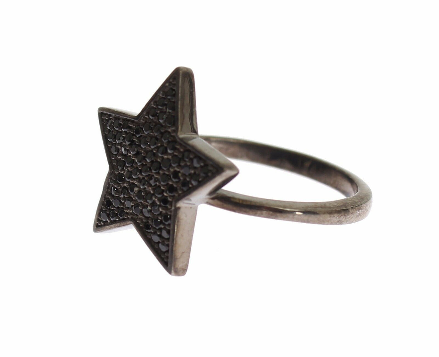 Nialaya Schwarzer CZ Star 925 Silber Womens Ring
