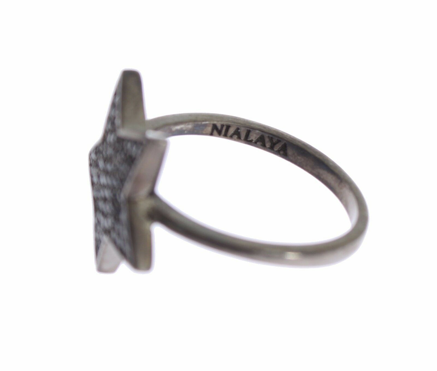 Nialaya Schwarzer CZ Star 925 Silber Womens Ring