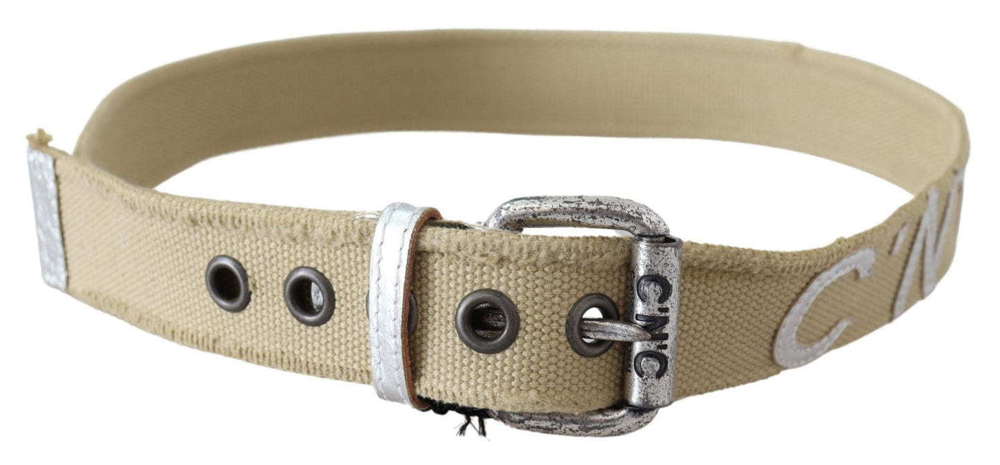 Costume National Beige Baumwoll -Rustikal -Logo -Schnalle -Gürtel