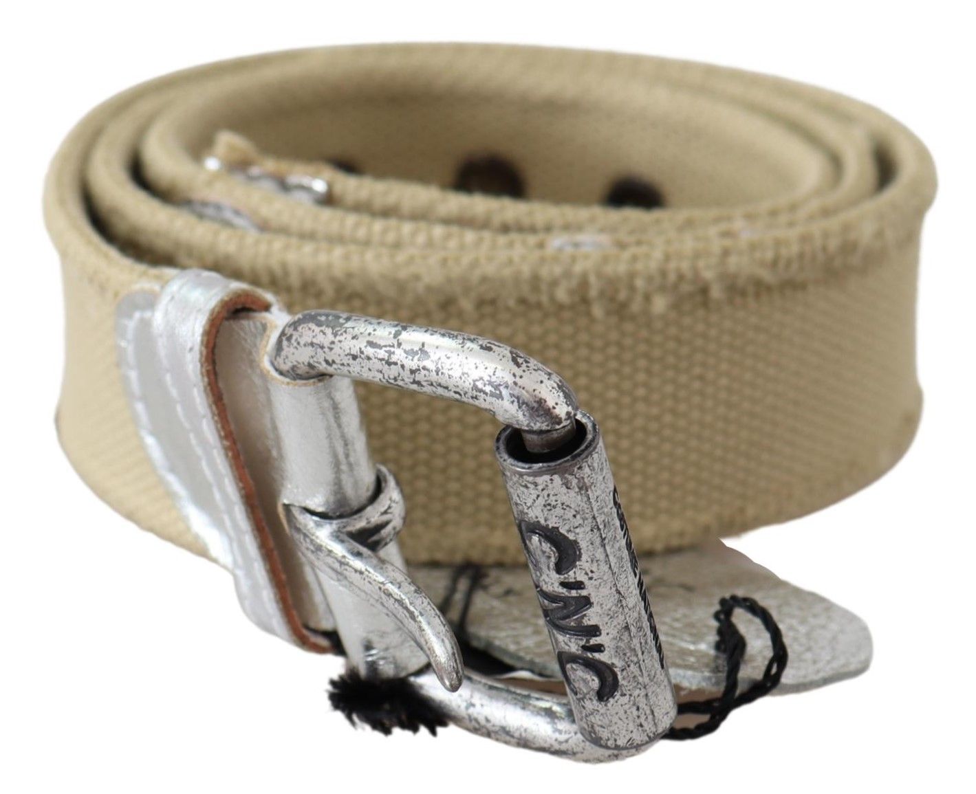 Costume National Beige Baumwoll -Rustikal -Logo -Schnalle -Gürtel