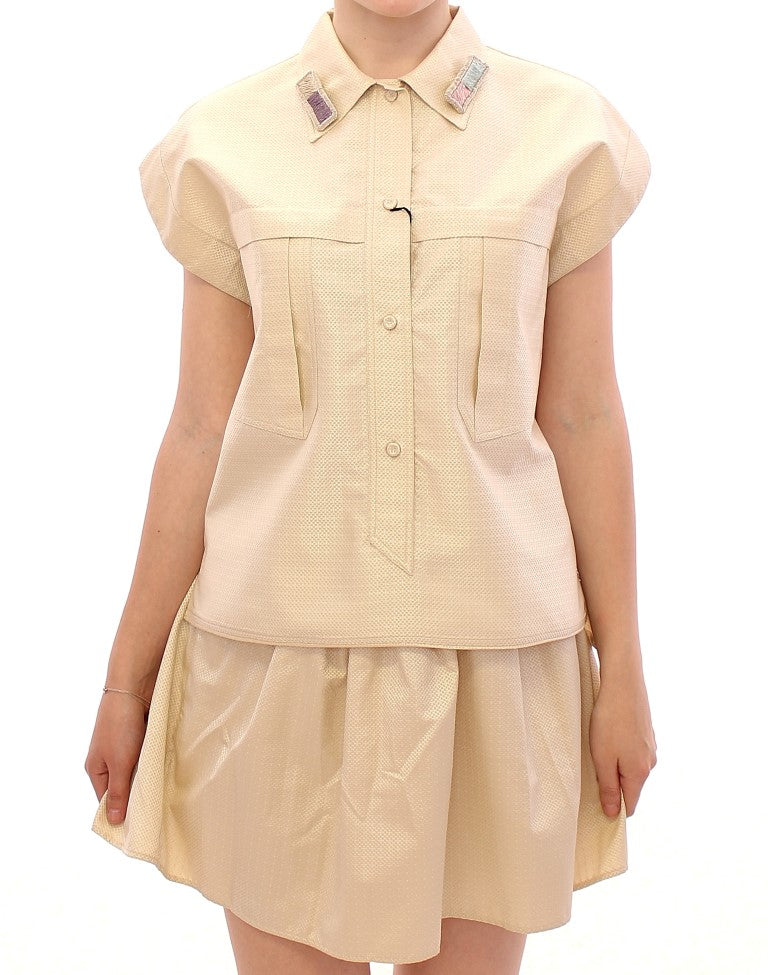 Andrea Incontri Beige ärmellose Bluse -Oberseite