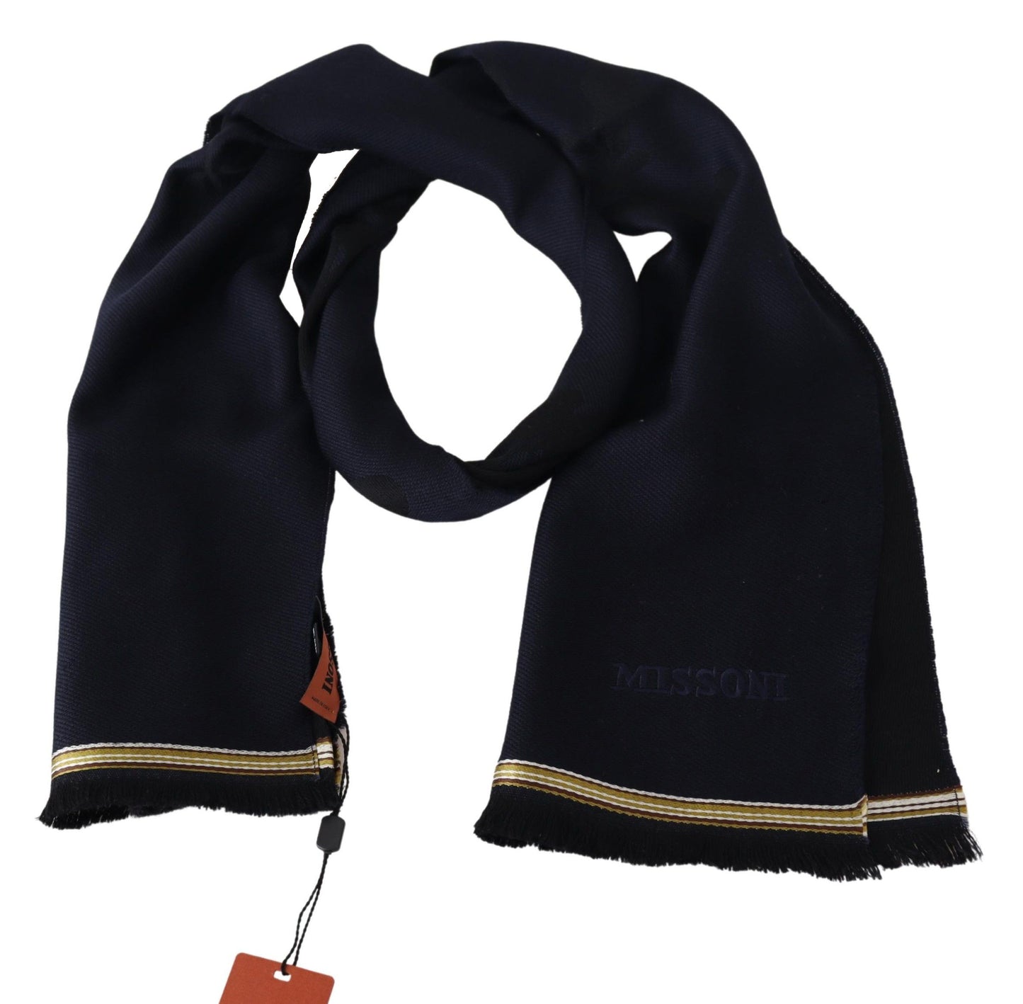 Missoni Schwarz 100% Wolle Unisex Hals Wrap Ränder Schal