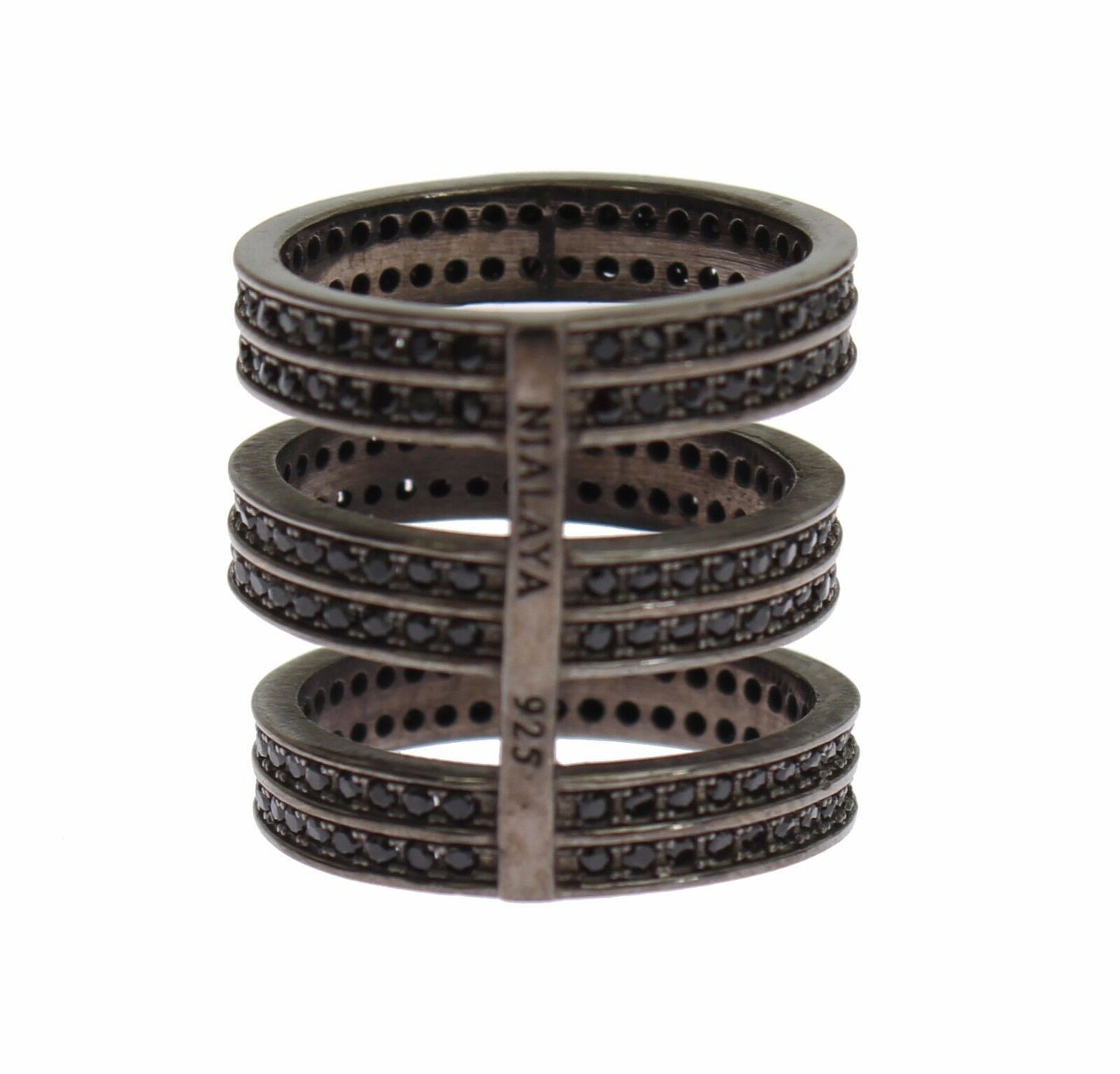 Nialaya Schwarzer CZ Rhodium 925 Silberring