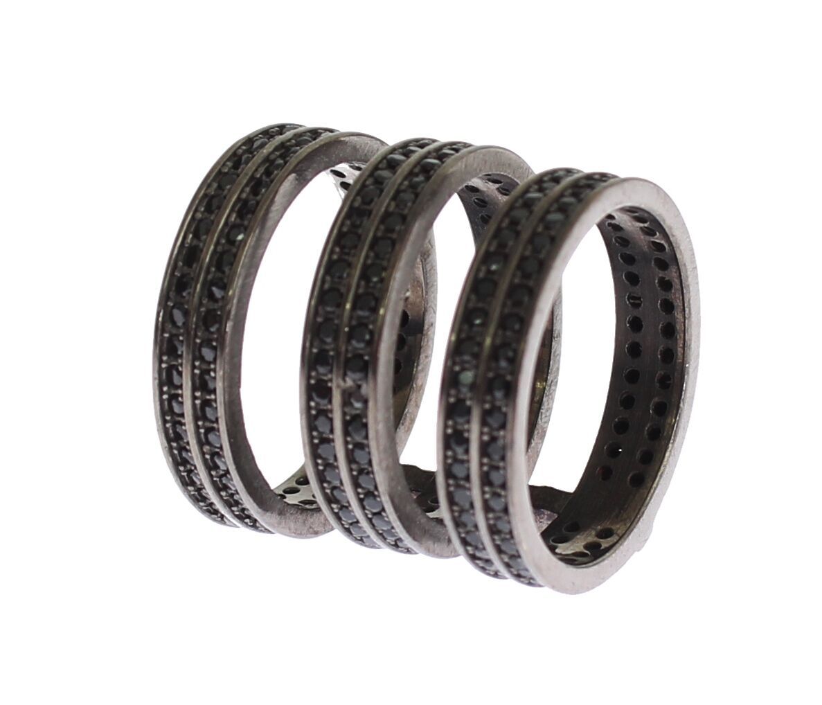 Nialaya Schwarzer CZ Rhodium 925 Silberring