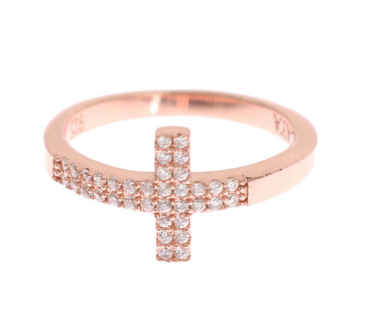 Nialaya Pink Gold 925 Silber Womens Cross CZ Ring
