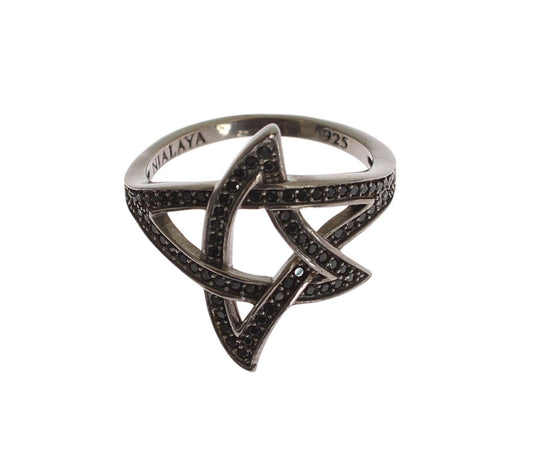 Nialaya Schwarzer CZ Rhodium 925 Silber Womens Ring