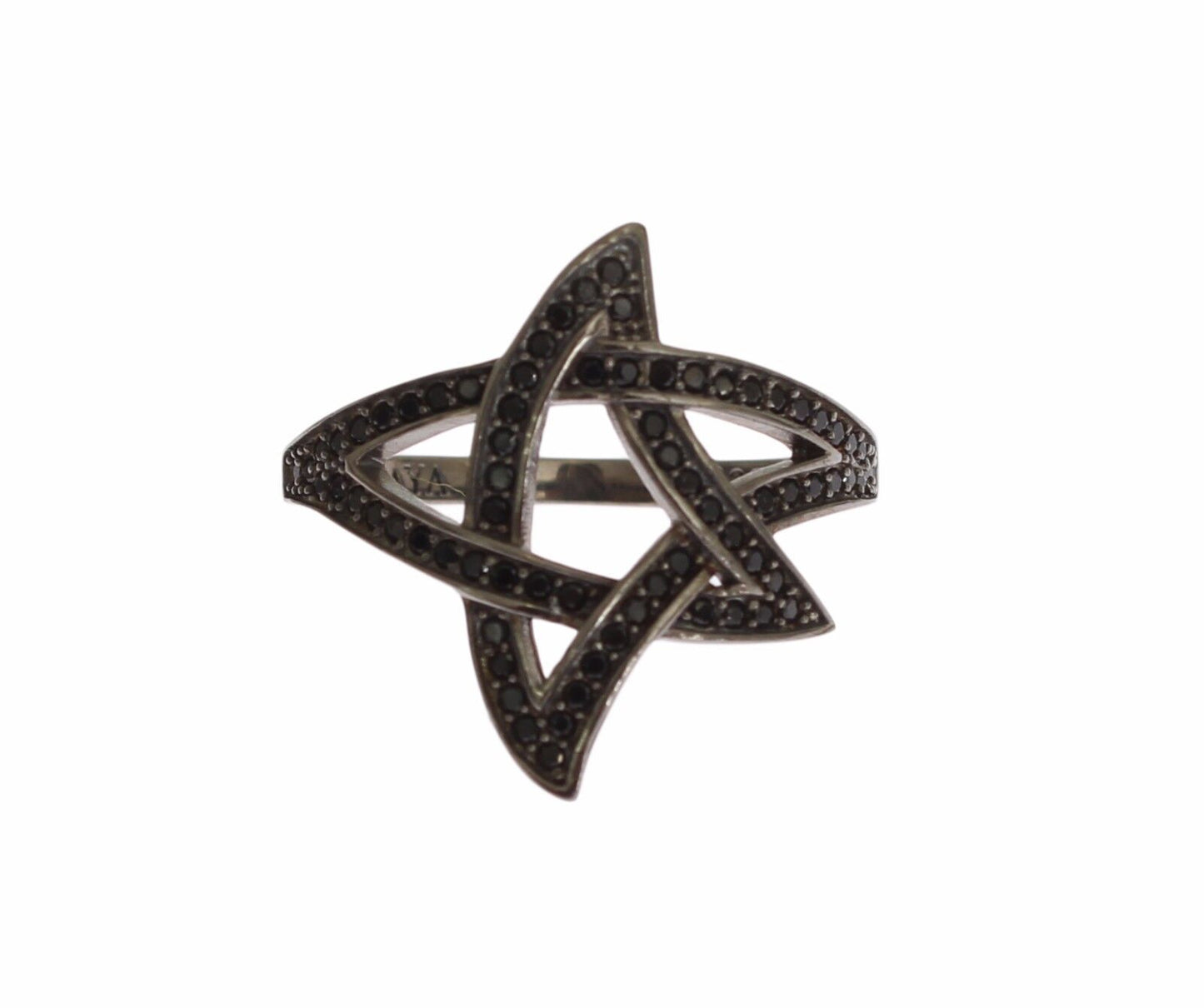 Nialaya Schwarzer CZ Rhodium 925 Silber Womens Ring
