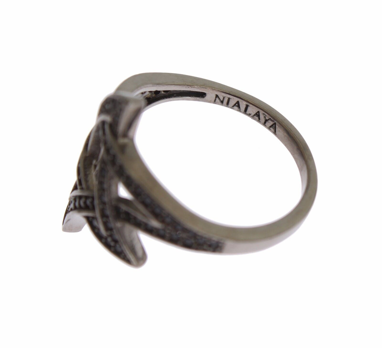 Nialaya Schwarzer CZ Rhodium 925 Silber Womens Ring