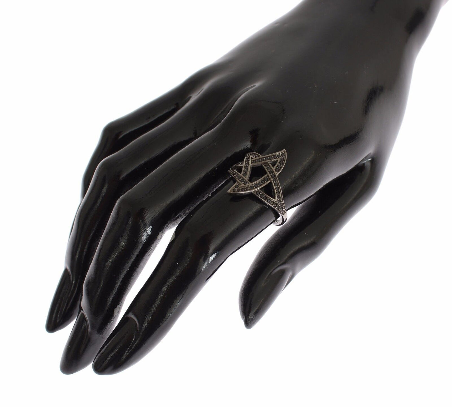 Nialaya Schwarzer CZ Rhodium 925 Silber Womens Ring