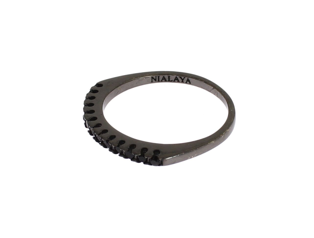 Nialaya Schwarzer CZ Rhodium 925 Silber Womens Ring