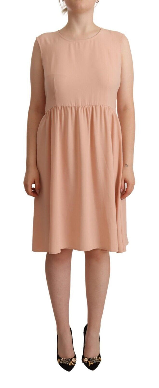 Twinset Beige Polyester ärmellose Schaltkleid knielange Kleid