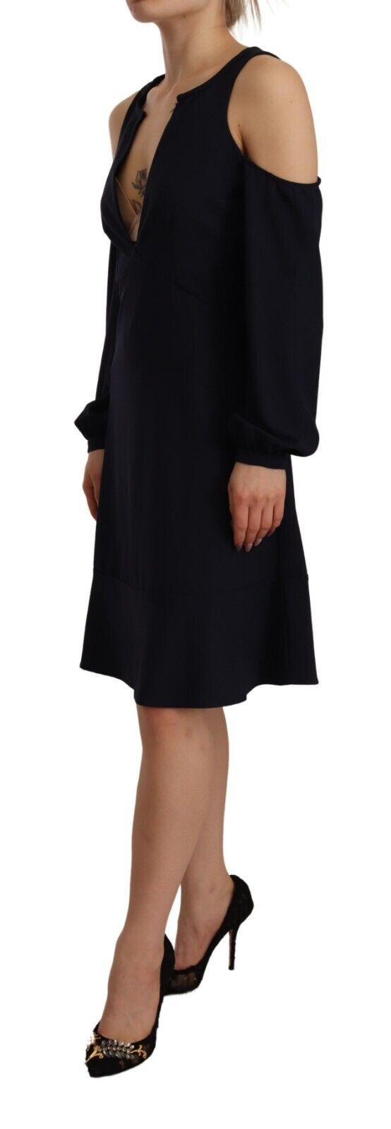 Twinset Schwarze lange Ärmel offene Schulter-A-Line-Kleidung
