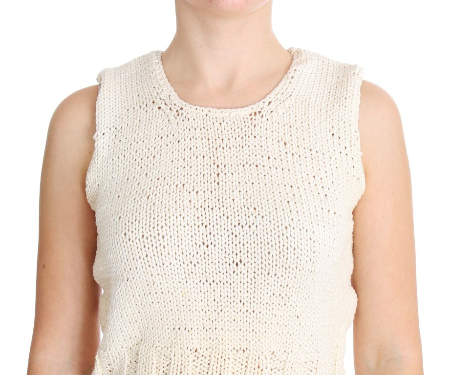 PINK MEMORIES Beige Baumwolle Blend Gestrickter ärmelloser Pullover