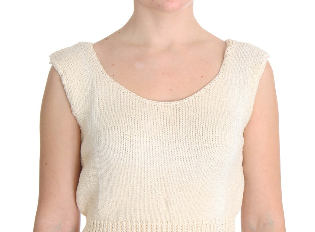 PINK MEMORIES Beige Baumwolle Blend Gestrickter ärmelloser Pullover