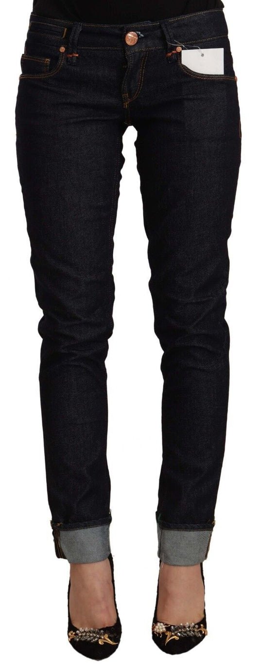 Acht Schwarze Baumwolltaille Slim Fit Denim Jeans