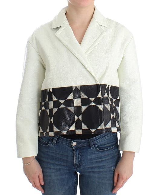 Andrea Pompilio Weiß schwarz Cropped Lederjacke