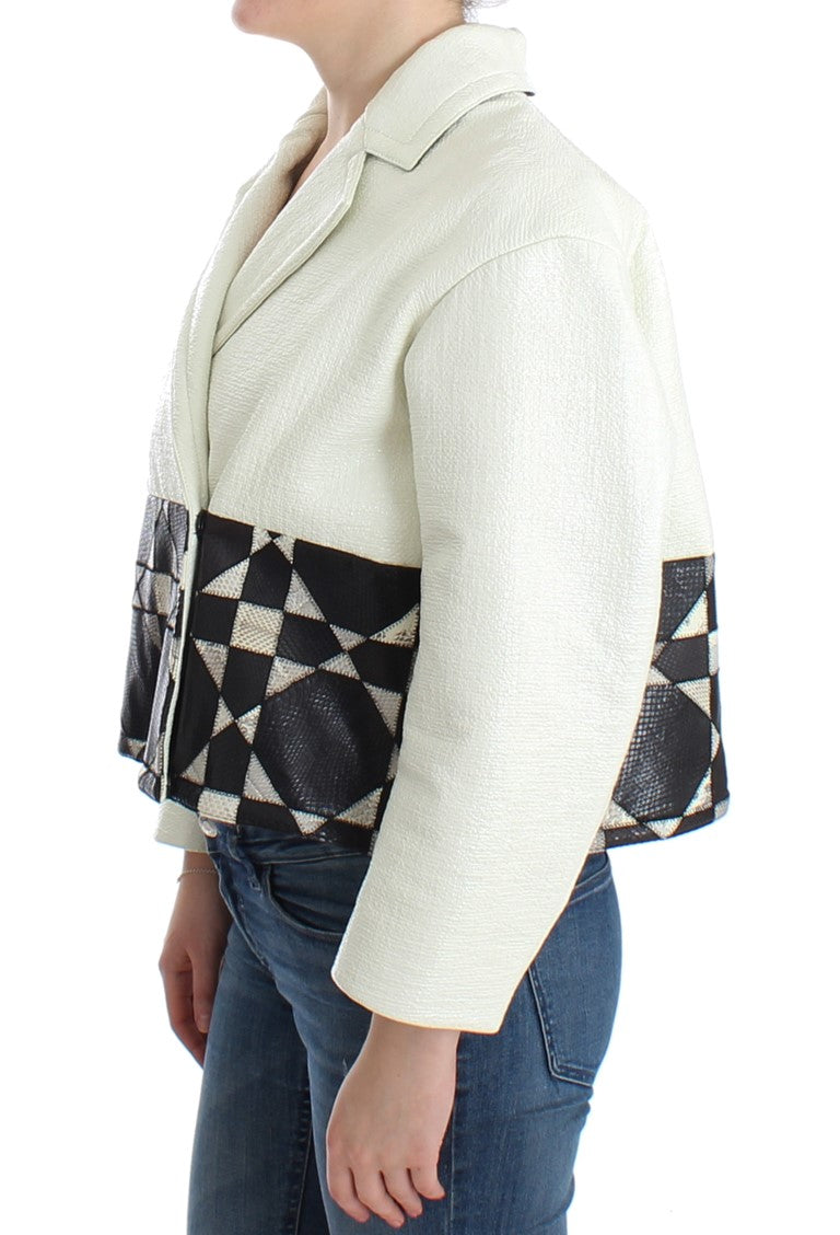 Andrea Pompilio Weiß schwarz Cropped Lederjacke