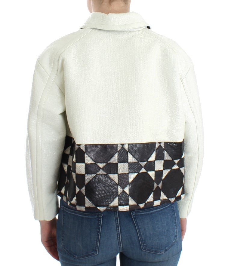 Andrea Pompilio Weiß schwarz Cropped Lederjacke