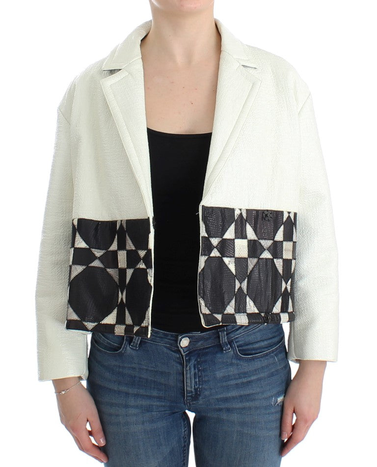 Andrea Pompilio Weiß schwarz Cropped Lederjacke