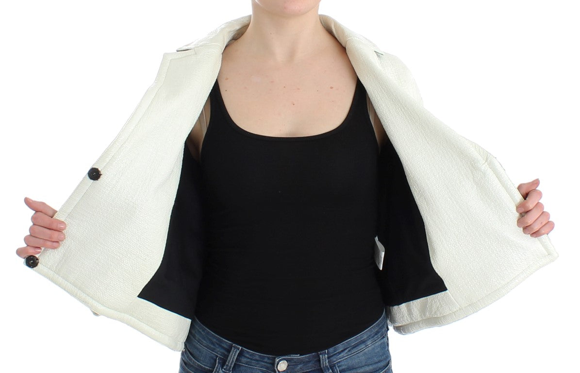 Andrea Pompilio Weiß schwarz Cropped Lederjacke