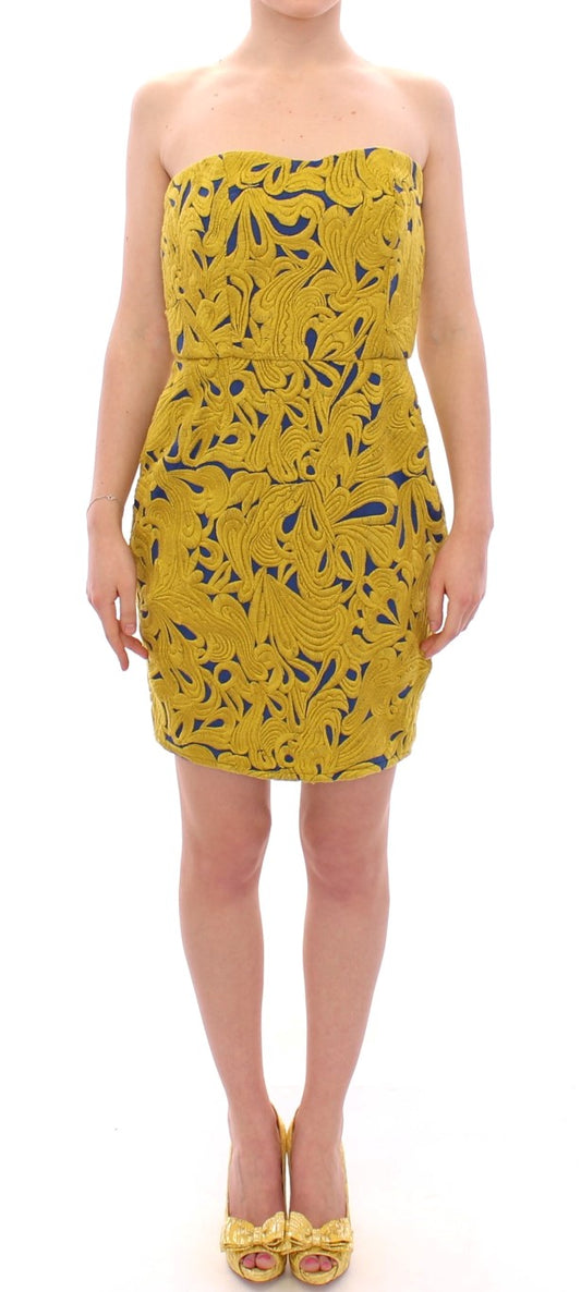 Sachin & Babi Blau gelb trägerloser Blasen Mini Schaltkleid