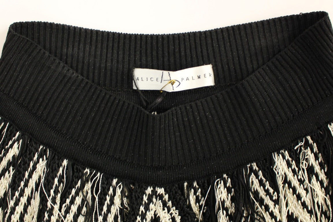Alice Palmer Weißer schwarz gestrickter assymetrischer Rock
