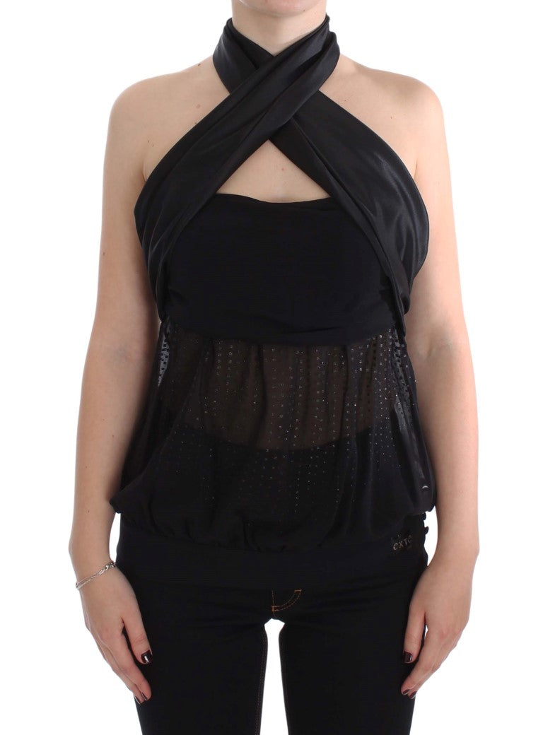 Exte Schwarze Nackenpackbluse