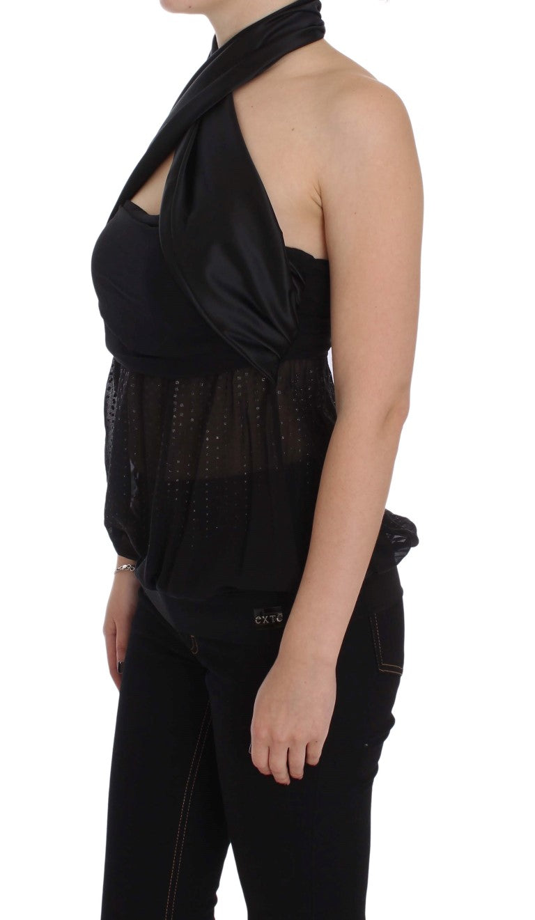 Exte Schwarze Nackenpackbluse