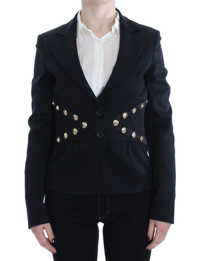 Exte Schwarzes Baumwolldehnungsgold Studded Blazer Jacke
