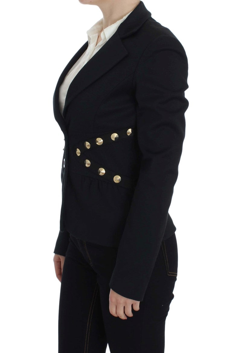Exte Schwarzes Baumwolldehnungsgold Studded Blazer Jacke