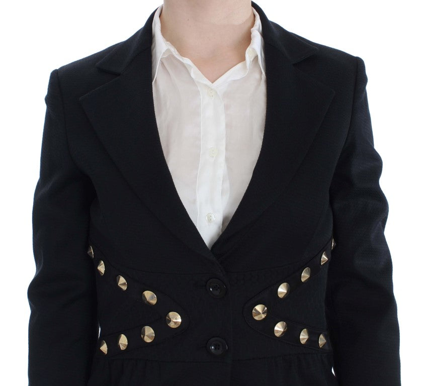 Exte Schwarzes Baumwolldehnungsgold Studded Blazer Jacke