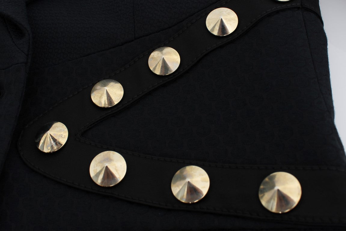 Exte Schwarzes Baumwolldehnungsgold Studded Blazer Jacke