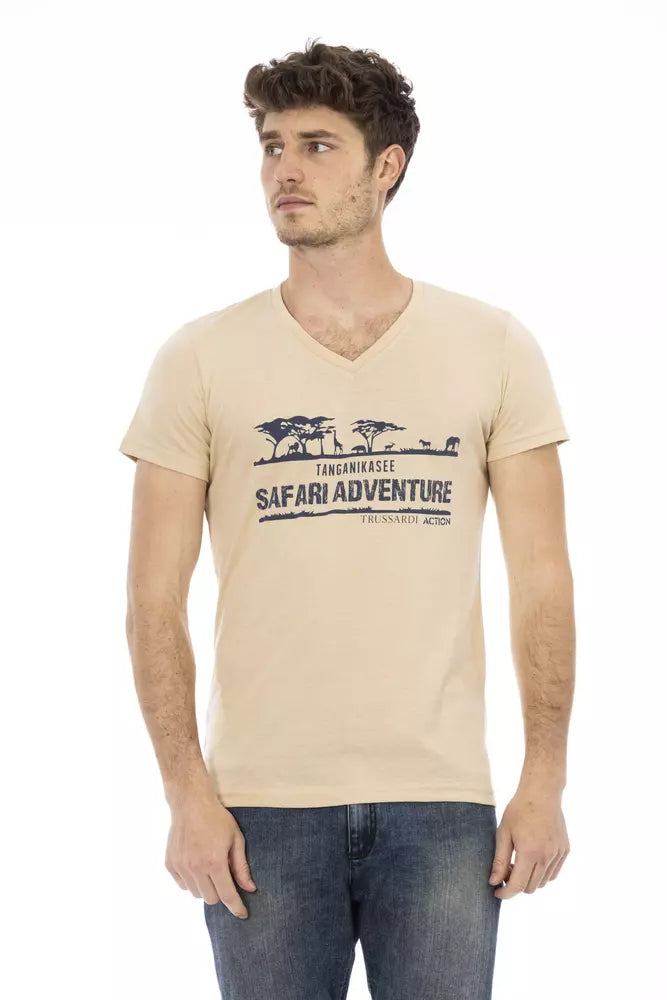 Trussardi Action Beige Baumwolle herren T-Shirt mit V-Neck