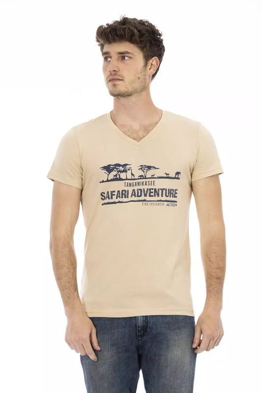 Trussardi Action Beige Baumwolle herren T-Shirt mit V-Neck
