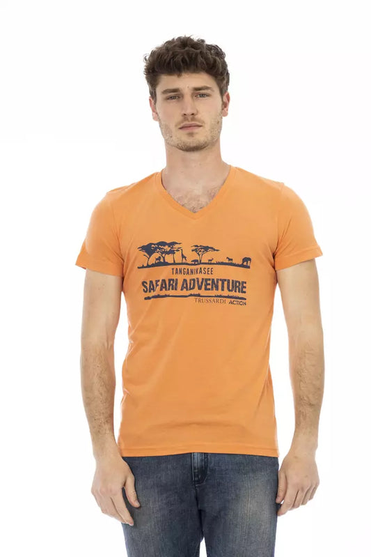 Trussardi Action Orange Baumwolle herren T-Shirt mit V-Neck